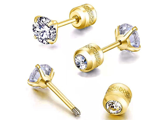 Hypoallergenic 14k Gold Flat Back Stud Earrings With 2mm 4mm Tiny Round  Diamond